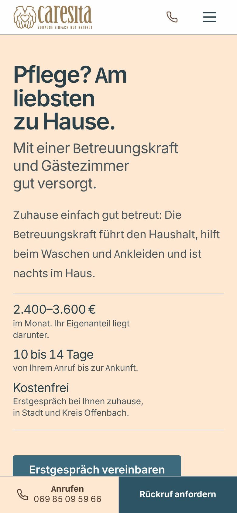 Screenshot caresita24.de auf dem Handy