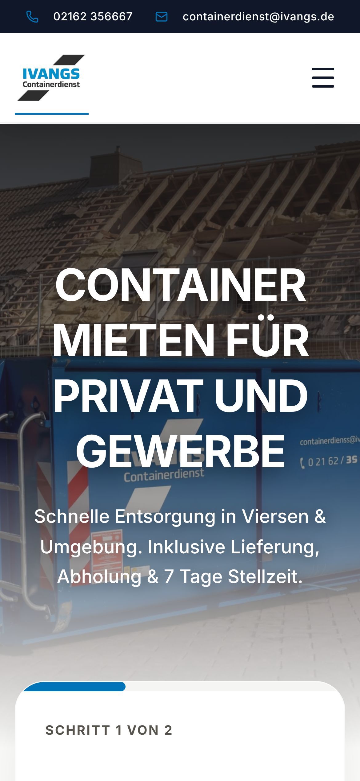 Screenshot ivangs-containerdienst.de auf dem Handy