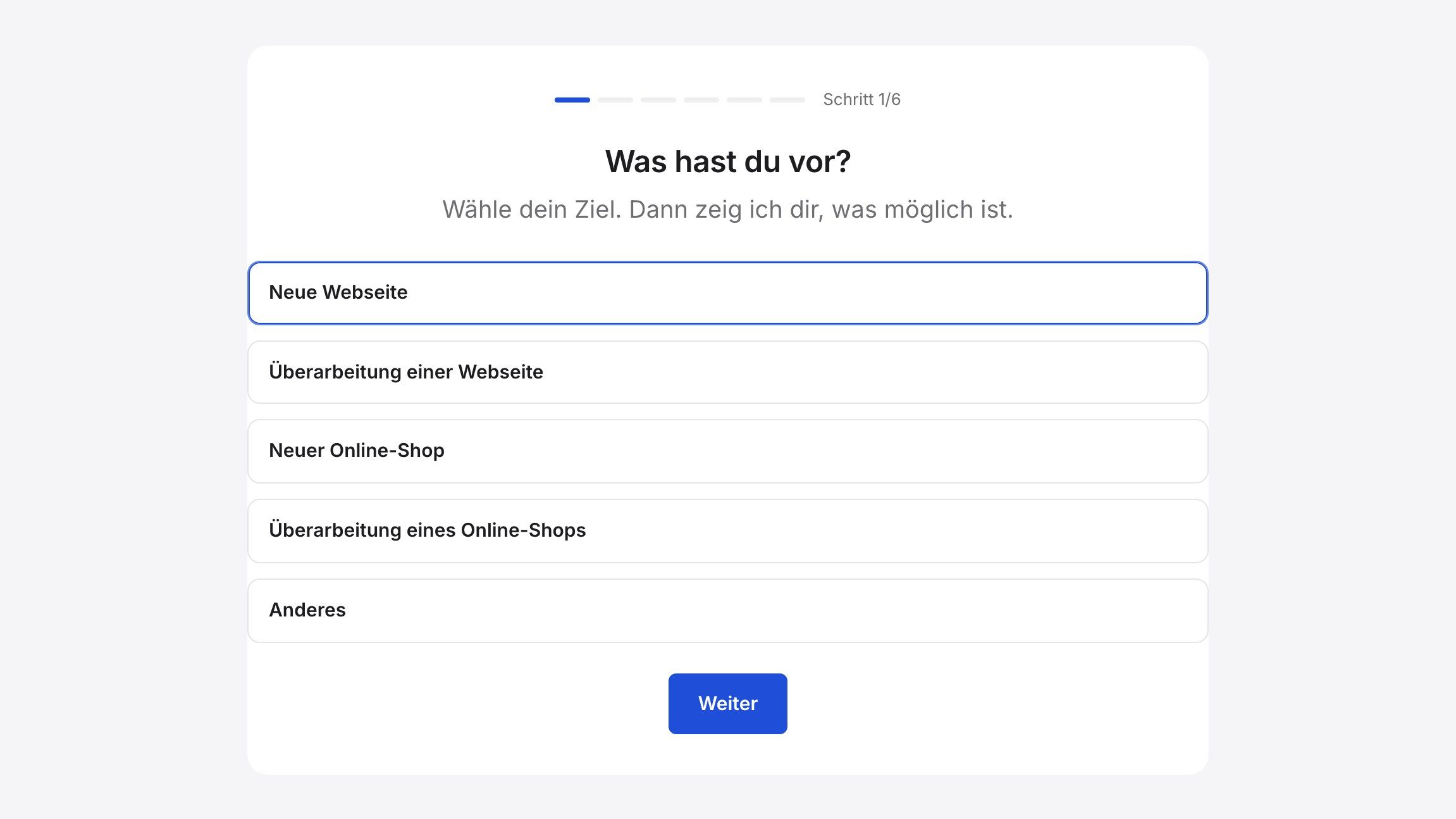 Die erste Frage des Anfrageformulars